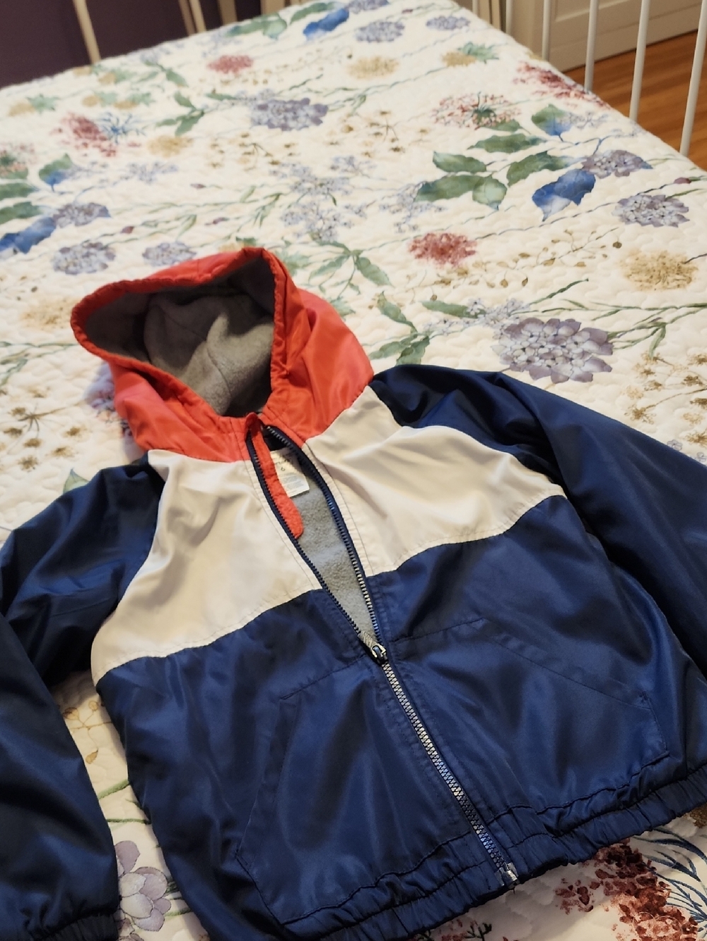 Kids Navy, White & Coral Hooded Jacket